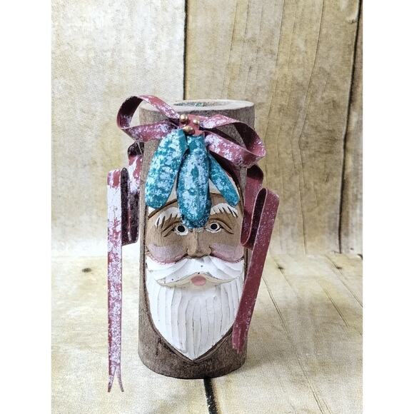 Wood SANTA CLAUS Candle Holder 4” Carved MIDWEST of Canon Falls - Picture 6 of 6